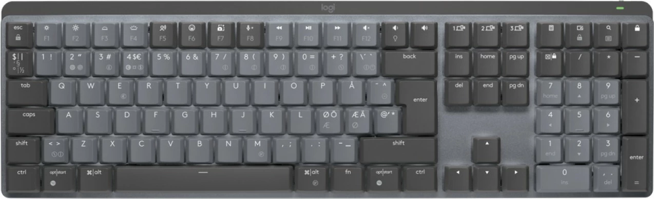 Tastierë mekanike Logitech MX Mechanical, wireless, full-size, LED bardhë, grafit/gri