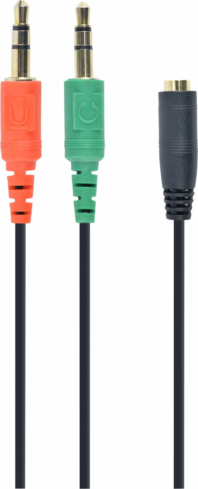 Adapter audio Gembird CCA-418, 3.5 mm 4-pin në 2 x 3.5 mm stereo, i zi