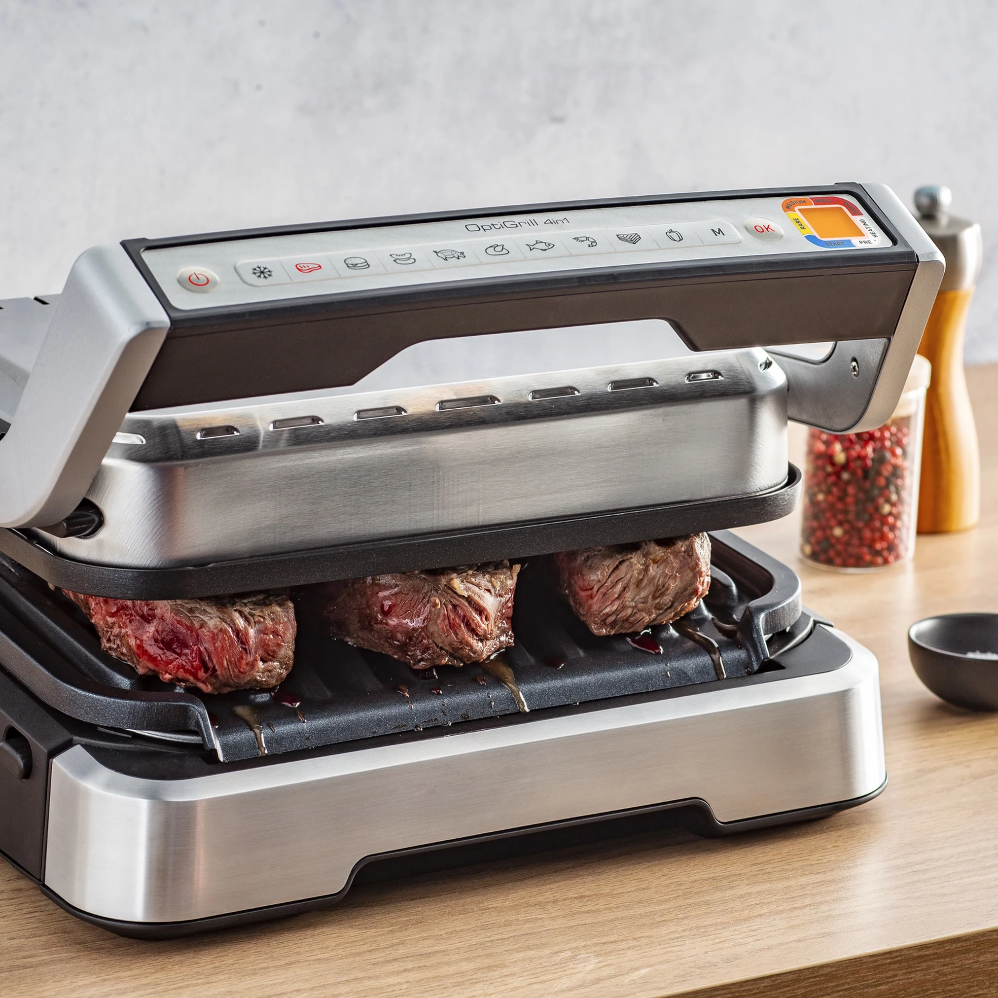 Grill elektrik Tefal OptiGrill 4n1 GC774D30, 9 programe automatike, i palosshëm, argjendtë/zi