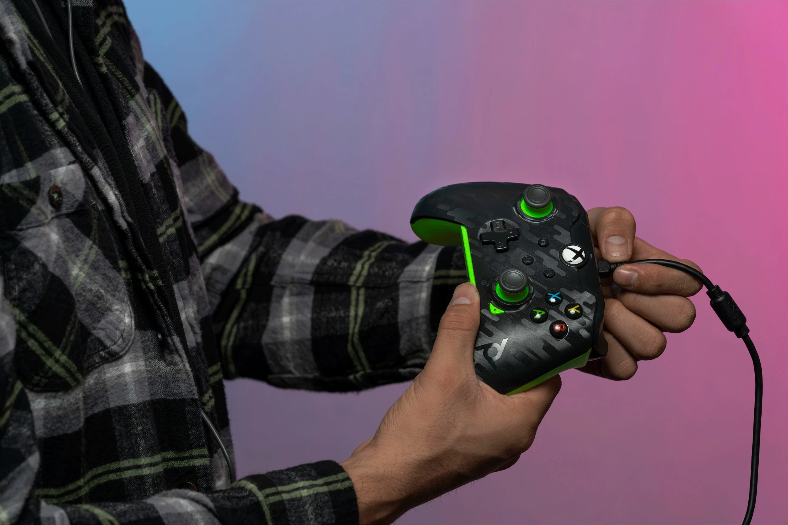 Gamepad PDP Neon Carbon, Xbox, Windows 10/11, Wired, USB, Karbon, Gjelbër