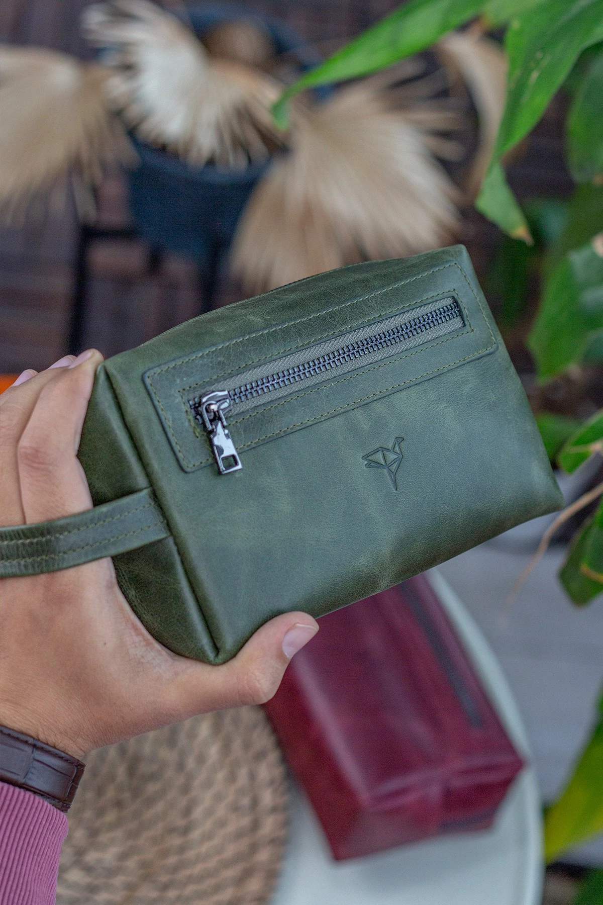 Çantë dore lëkure, ngjyrë e gjelbër, Zoozie Bags Boston Crazy