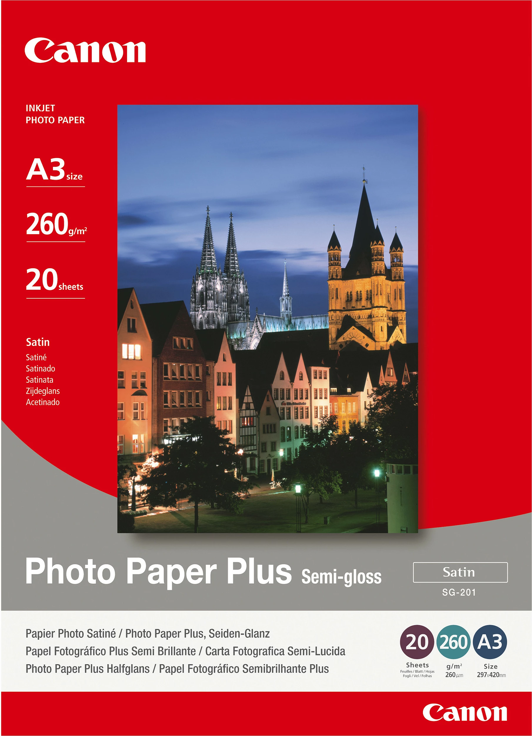 Letër fotografike Canon Photo Paper Plus SG-201, A3, 260g/m², 20 fletë, satin