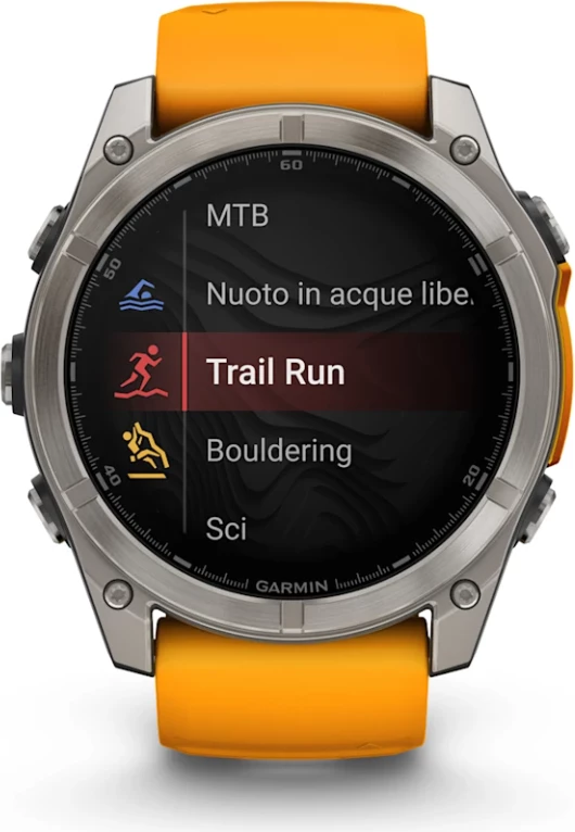 Smartwatch Garmin fēnix® 8 AMOLED, Sapphire Titanium with Spark Orange / Graphite silicone strap, 51 mm