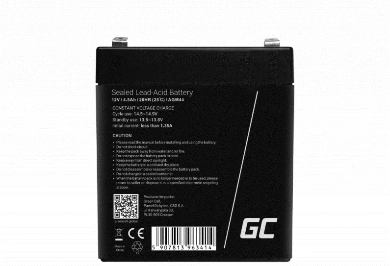 Bateri për UPS Green Cell AGM44, (VRLA), 12V, 4.5 Ah, e zezë