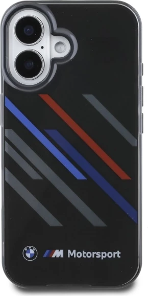 Mbështjellës BMW Motorsport IML Random Stripes për iPhone 16 Plus, Zi