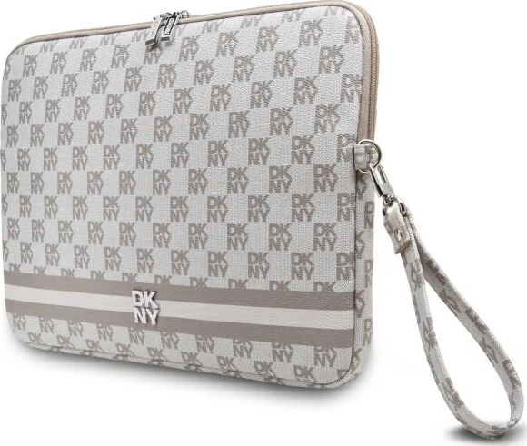 Mbështjellës laptopi DKNY, 16", lëkurë eko, bezhë, me rrip dore