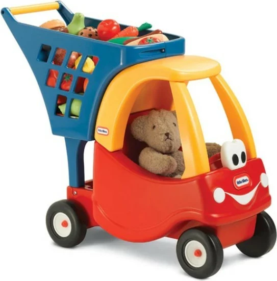 Lodër me hipje karrocë blerjesh, Little Tikes Cozy Coupe 170294-PE13, 4 rrota, plastike, 18m+, blu/kuqe/verdhe