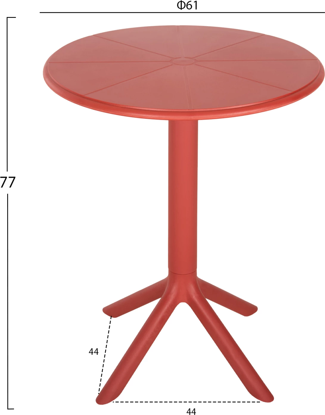 Tavolinë e rrumbullakët polipropileni, ngjyrë e kuqe, TERRIN FH6124.16, Φ61x77Hcm