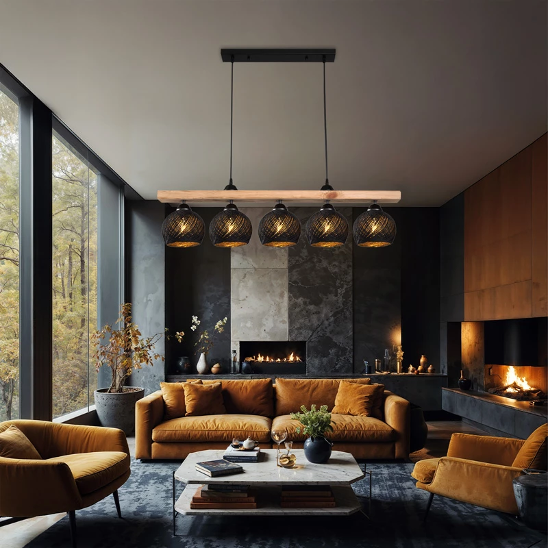 Llambë tavani pesë-dritëshe Salote E27, ngjyrë kafe-e zezë, 100x18x24cm