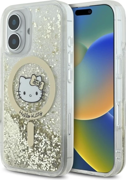 Mbështjellës Hello Kitty Liquid Glitter Fever MagSafe për iPhone 16, Gold