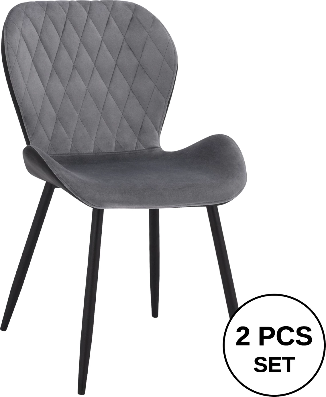 Karrige ngrënie Adalyn, PU e zezë dhe kadife gri, FH8729.01, 51x58x82 cm, set prej 2 copë