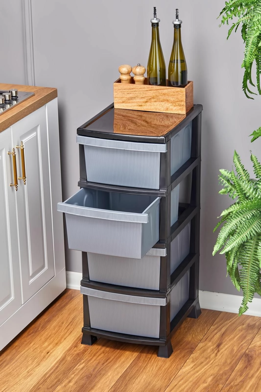 Organizues kuzhine me 4 sirtarë plastik, ngjyrë gri, Hermia