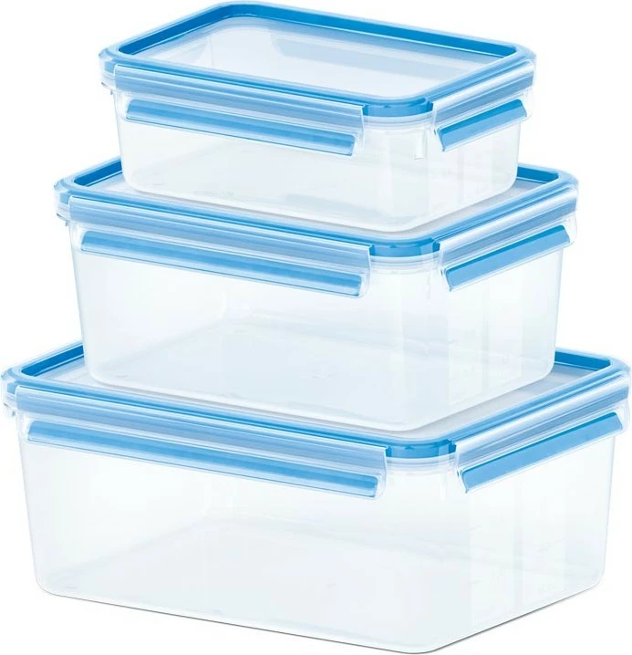 Set enësh plastike Emsa Clip & Close 3 copë, transparent/blu