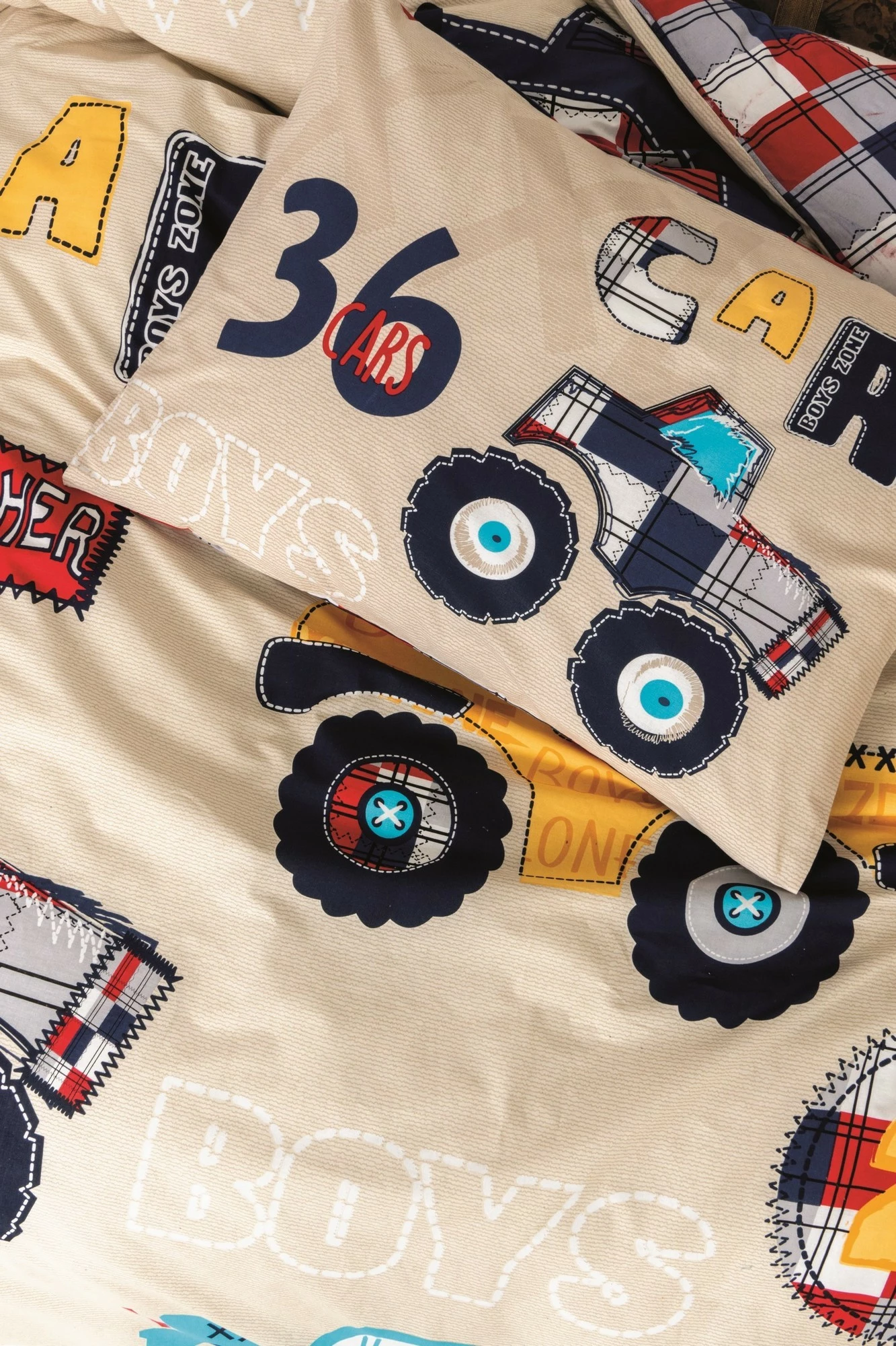 Set mbulesë për jorgan për fëmijë, ngjyrë bezhë, me makina, Ranforce Young, L'essentiel