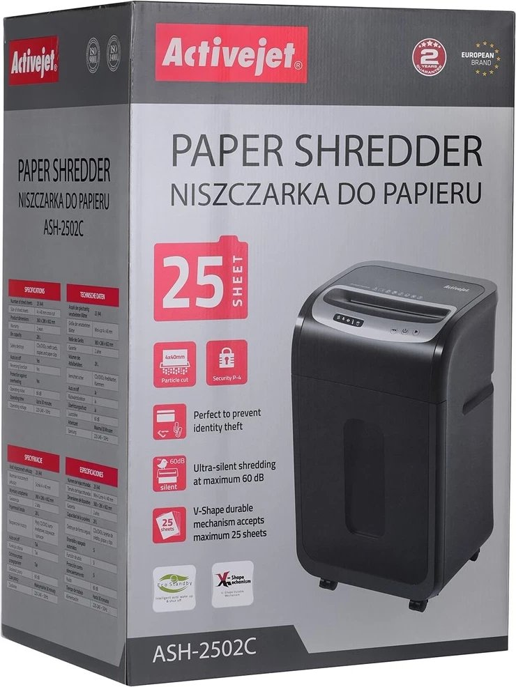 Activejet ASH-2502C Shredder for documents, black color