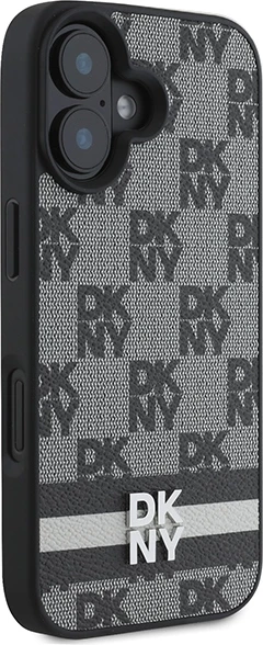 Mbështjellës DKNY Checkered Pattern & Printed Stripes për iPhone 16, i zi