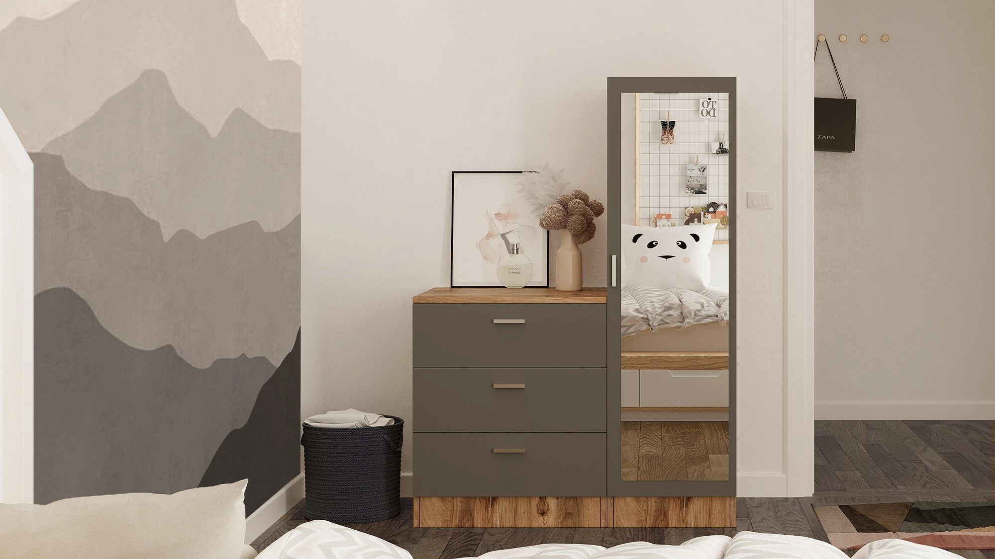 Dollap multifunksional Skye Decor, Cc6-Aa, ngjyrë pishë Atlantike dhe antracit