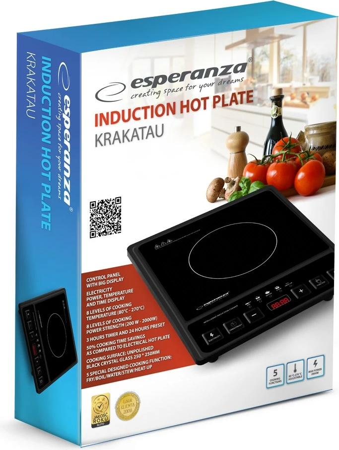 Sobë induksioni Esperanza Krakatau EKH011, 2000W, e zezë