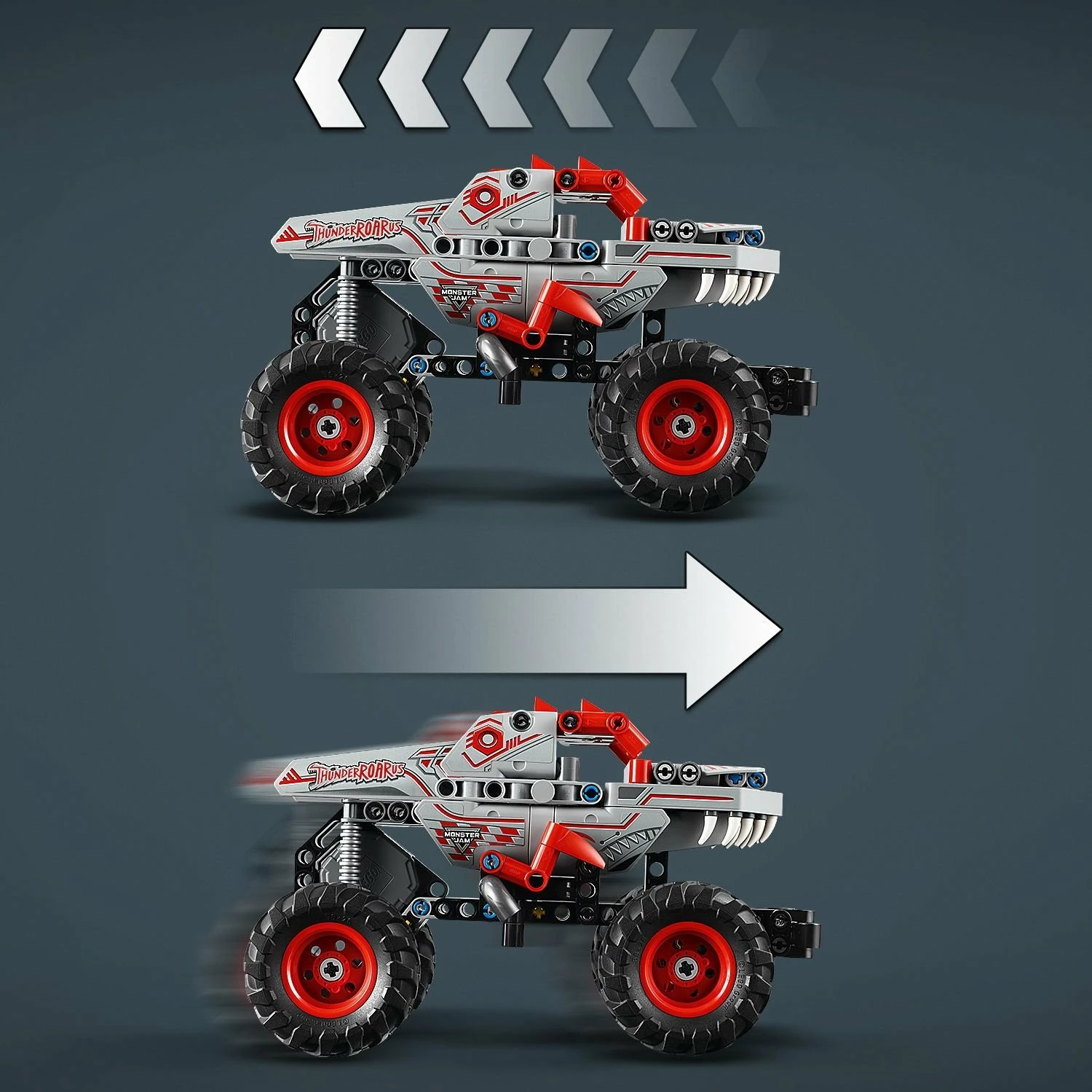 Set ndërtimi LEGO Technic Monster Jam ThunderROARus 42200, 232 copë, Pull-Back, gri/kuqe