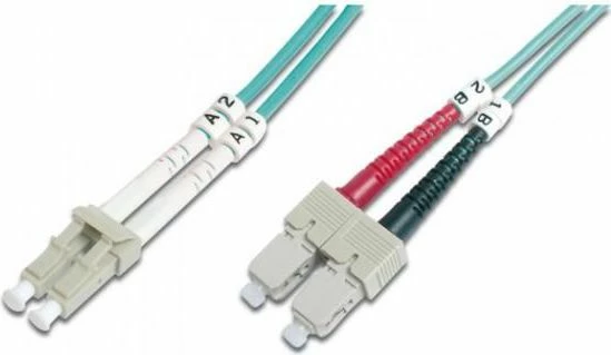 Kabllo fibër optike Intellinet Network Solutions 302723 LC-SC duplex, crossover, 3 m, OM3 50/125 multimode, e gjelbër