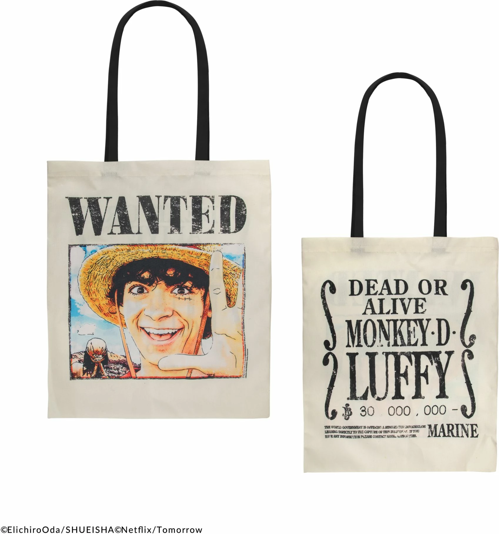 Çantë tote Cinereplicas One Piece Wanted Luffy 42×38 cm, poliester, bezhë/zi
