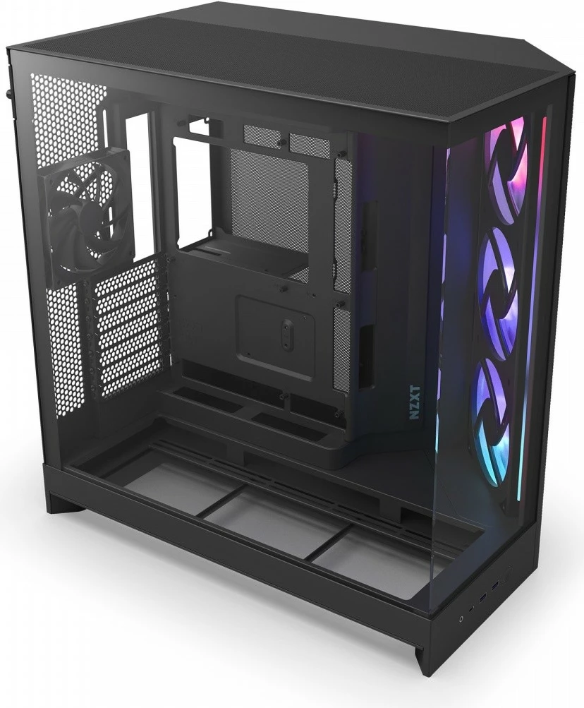 Kasë NZXT H9 Flow RGB (2025) CM-H92FB-R1 Midi Tower ATX, xham i temperuar, mbështetje radiator 420 mm, deri 10 fenera, e zezë