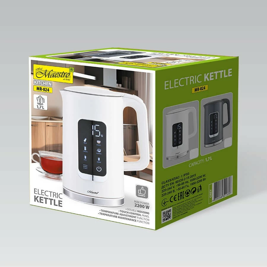 Ibrik elektrik Feel-Maestro MR-024-GREY me kontroll temperature, 1.7L, 2200W, Gri