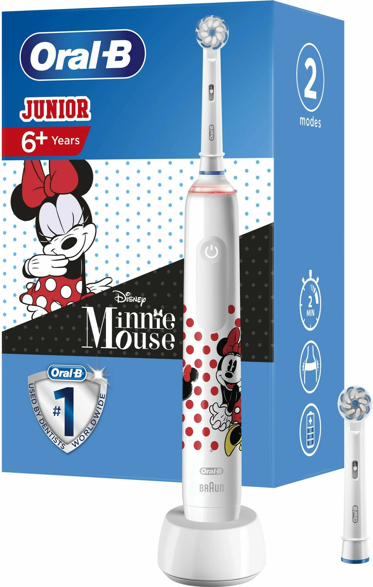 Furçë dhëmbësh elektrike Oral-B Braun Junior Minnie Mouse, për fëmijë, ngjyra e zezë, e kuqe, e bardhë