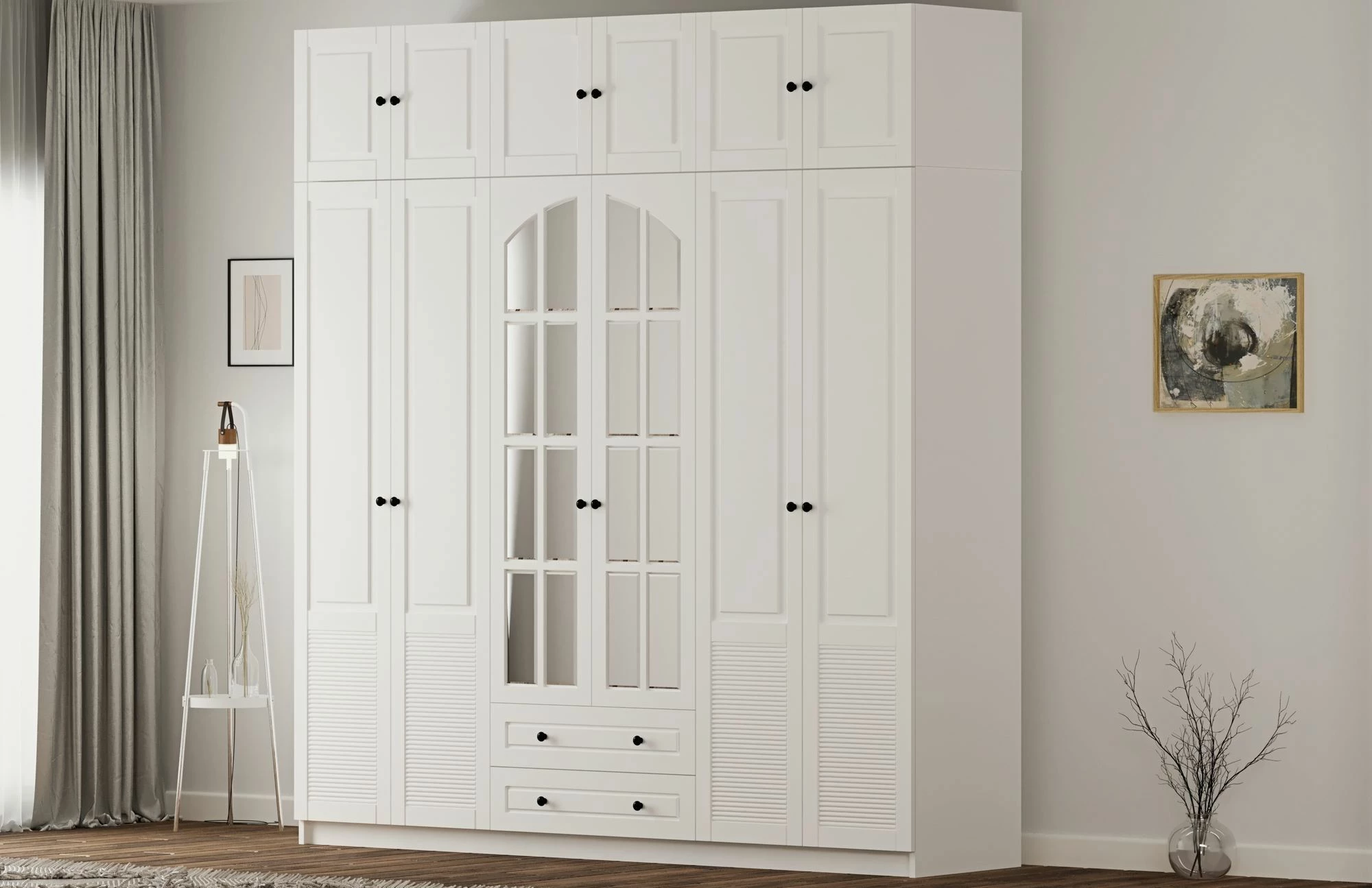 Dollap rrobash Skye Decor, ngjyrë e bardhë mat, RB-185-19, 210x210x52cm