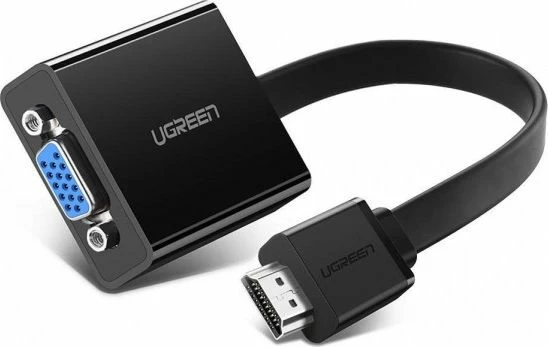 Adapter HDMI në VGA Ugreen 40248 1080p me micro USB (energji) dhe AUX 3.5mm, 16 cm, i zi