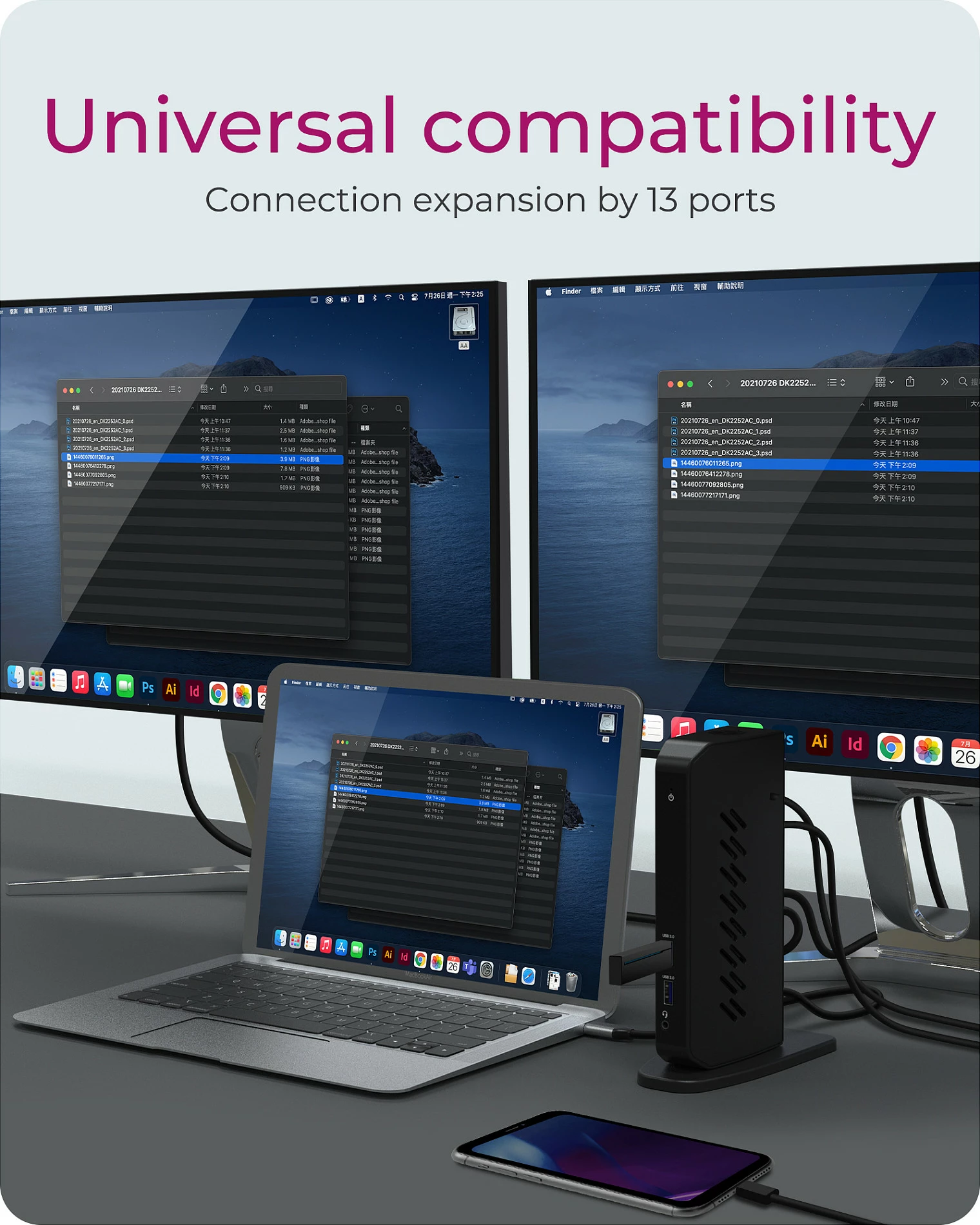 Docking station ICY BOX IB-DK2252AC, USB 3.2 Gen 1 Type-C, 2x HDMI, 6x USB, Ethernet, 4K Ultra HD, e zezë