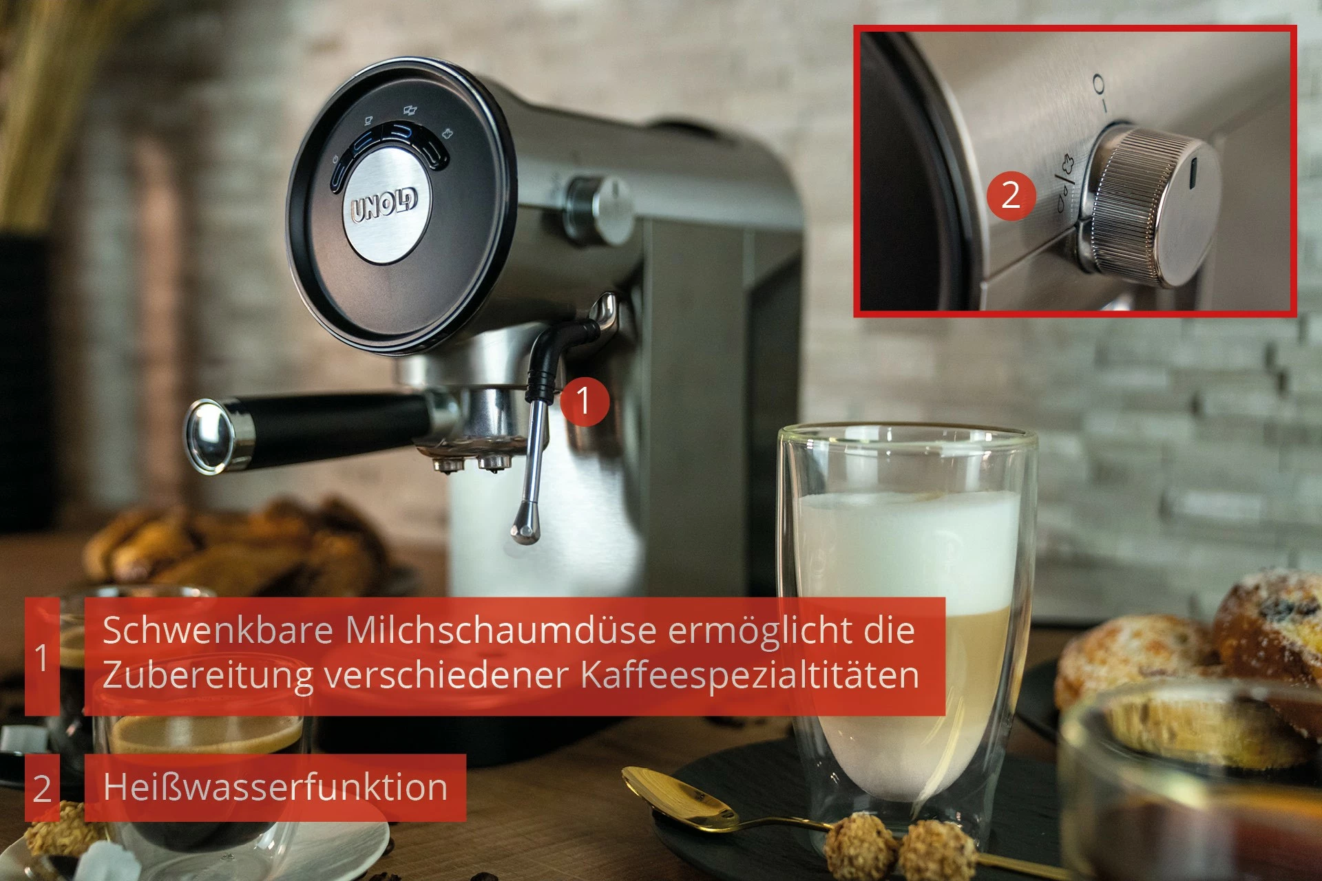 Aparat espresso Unold Piccopresso, 0.9 L, 1360 W, Ngjyrë e zezë, Çelik inox