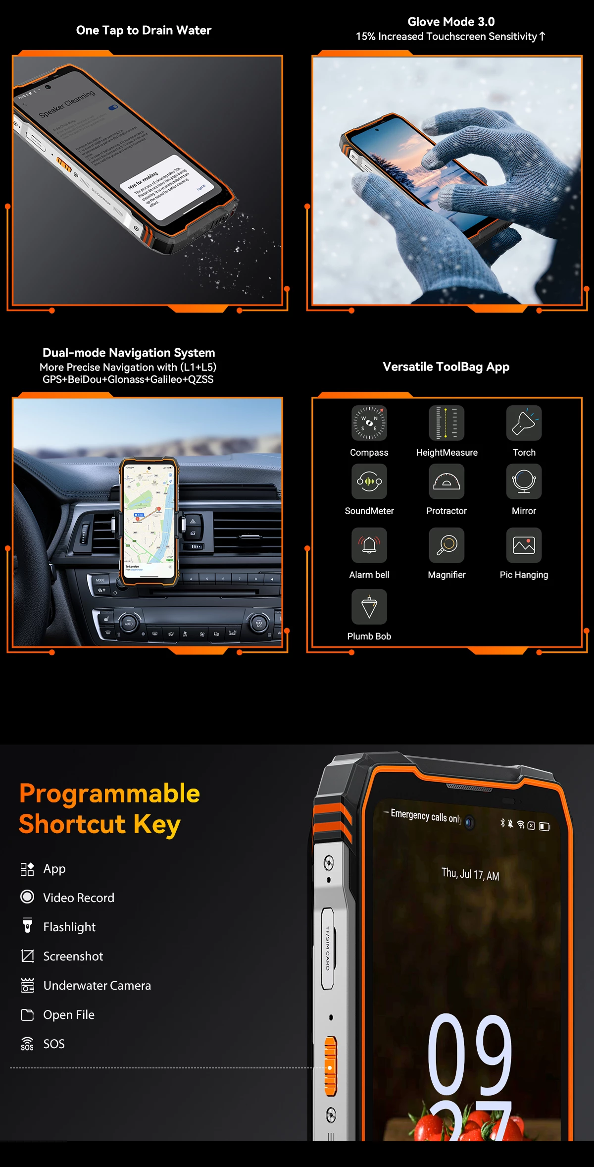 Celular rugged Oscal Tank 1 16GB RAM + 512GB 5G 20000mAh, i zi