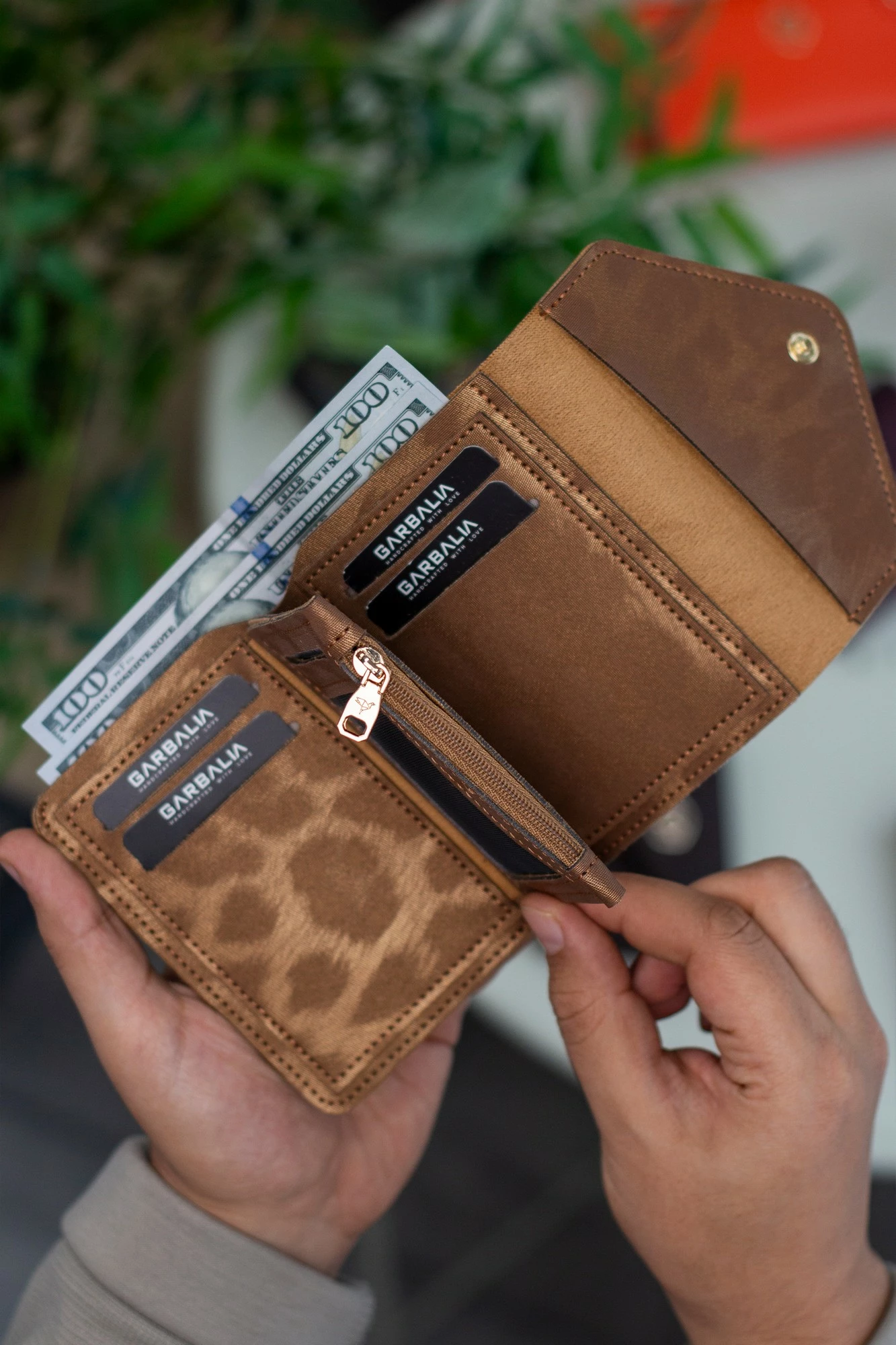 Portofol për gra, Zoozie Bags, ngjyrë ari, leopard