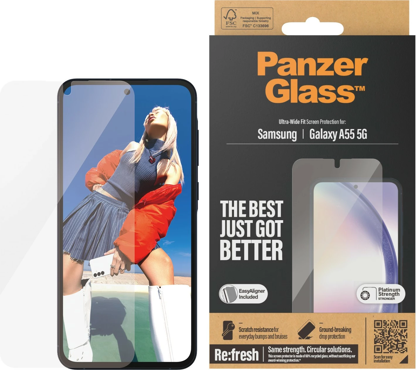 Mbështjellës ekrani PanzerGlass për Samsung A55 5G, transparent