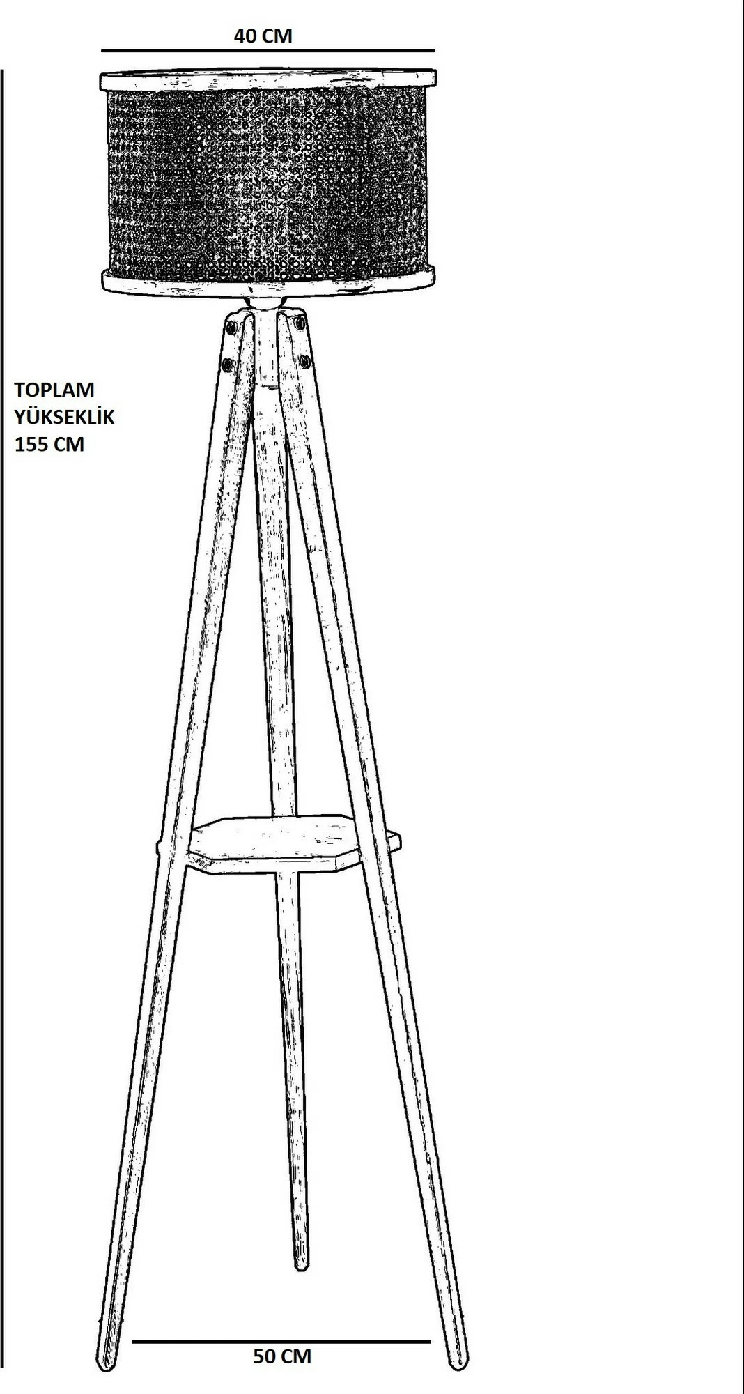 Llambë dyshemeje Opviq, ngjyrë ratan dhe arre, me rafte, cilindrike