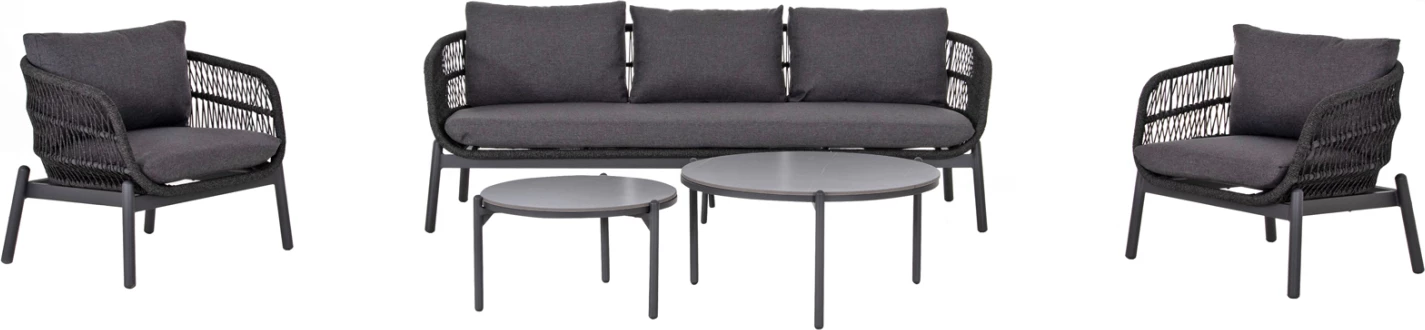 Set lounge për jashtë, 5 pjesë, MEMFIS FH6470.01, alumin, litar, sipërfaqe qeramike, ngjyrë gri
