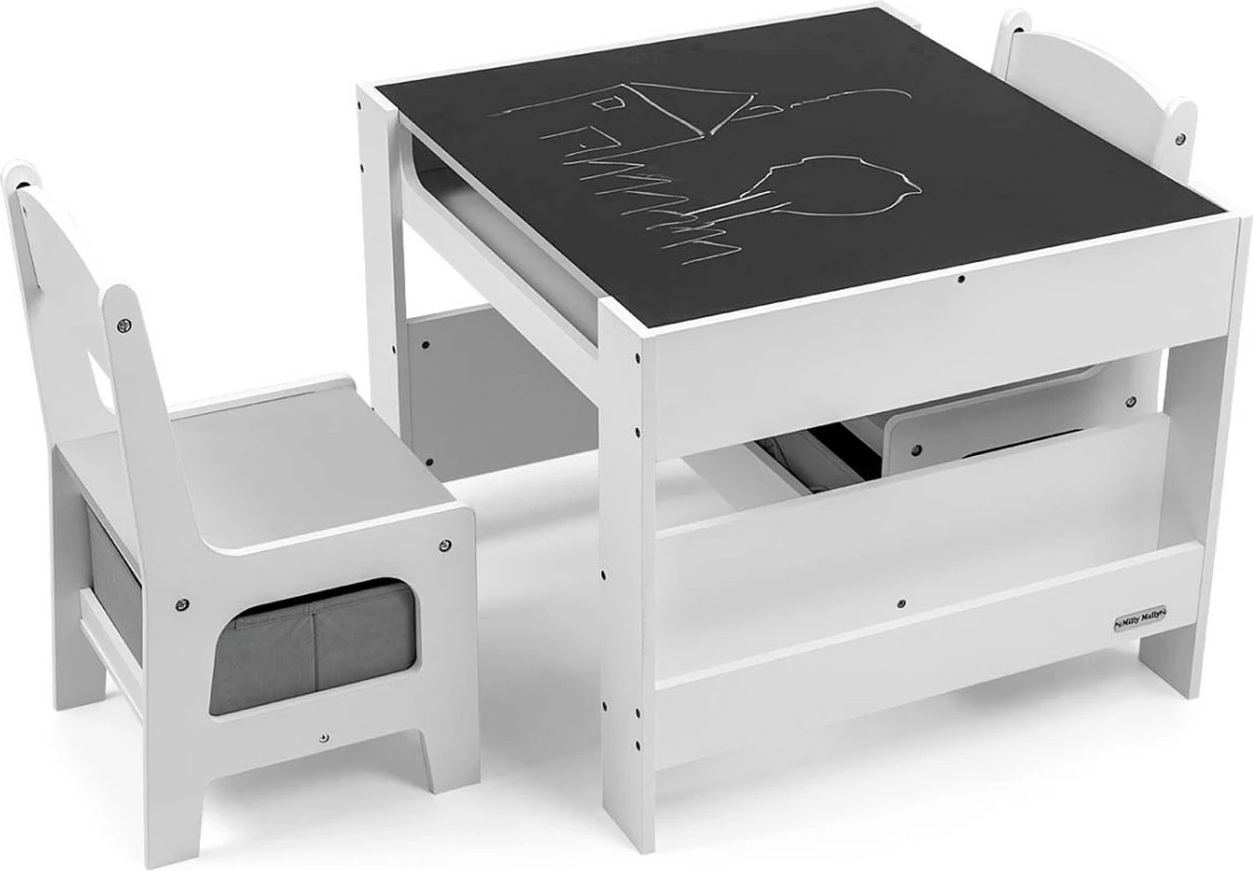 Set tavolinë dhe dy karrige për fëmijë Milly Mally Sven, MDF, e bardhë