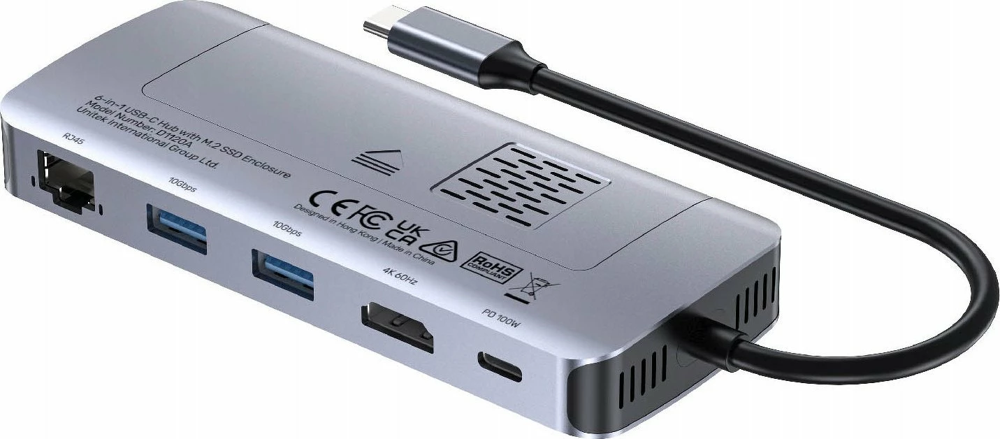 Hub USB-C aktiv Unitek D1120A01 10Gbps, HDMI, Ethernet, M.2 SSD, PD 100W, gri