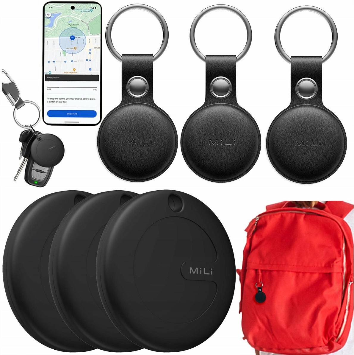 Gjurmues Bluetooth MiLi MiTag APL për iOS, BLE 5.2, IPX67, me këllëf, 3 copë, i zi