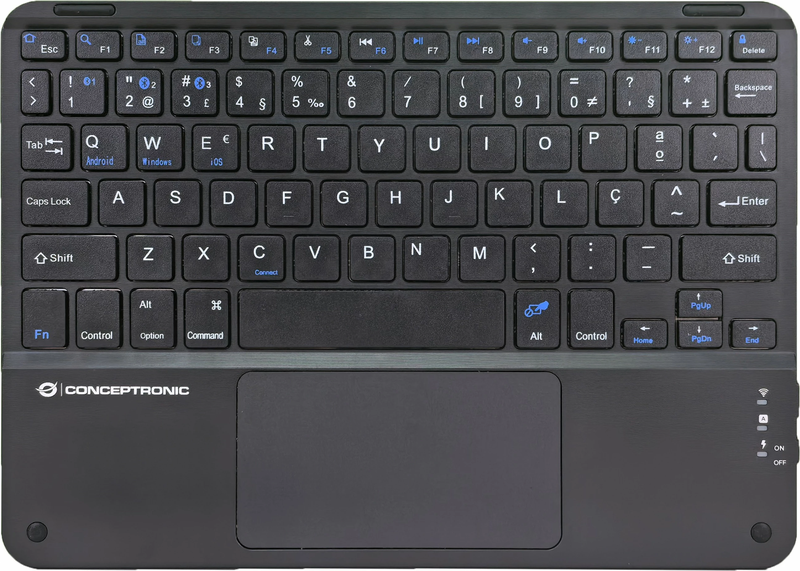 Tastierë wireless Conceptronic, QWERTY portugalisht, touchpad, Bluetooth, e zezë