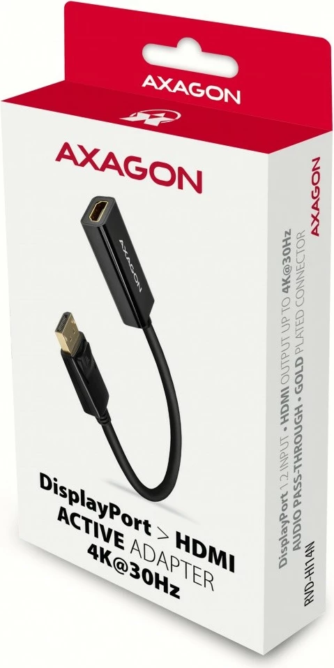 Adapter aktiv AXAGON RVD-HI14N DisplayPort në HDMI, 4K/30Hz, 18cm, zi