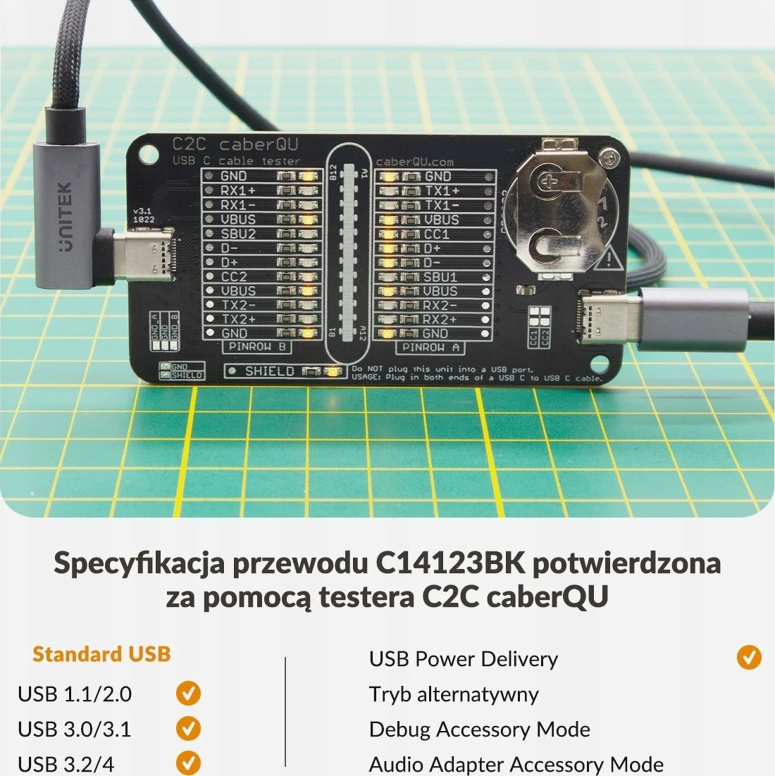 Kabllo USB-C në USB-C Unitek C14123BK-5M 5 m, PD 100W, USB 3.0, prizë këndore, argjendtë