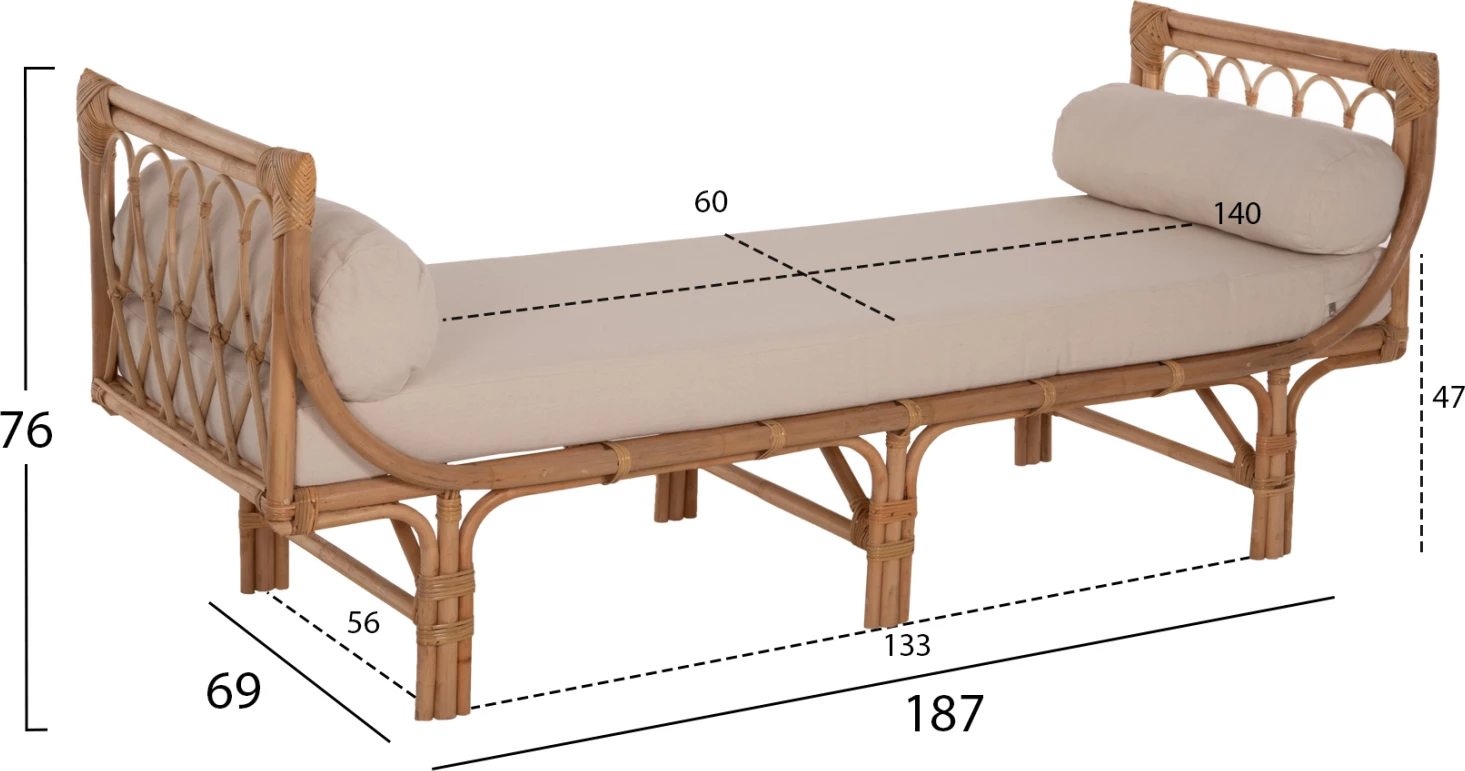 Divan për jashtë CHARMELLA FH9659 natyral rattan-jastëkë bezhë 187x69x76H cm