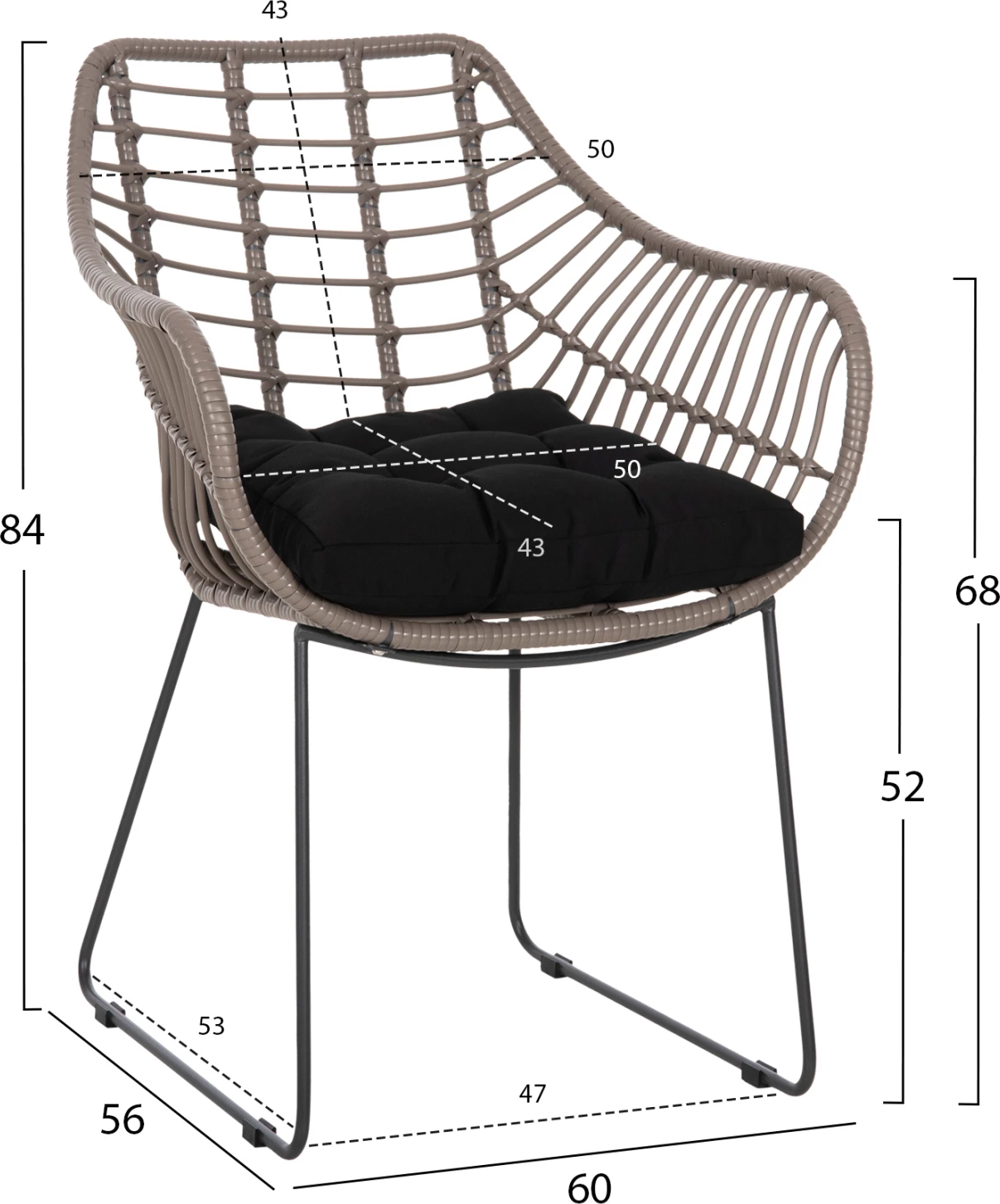Karrige metalike FH5300.10 gri mocha mat me thurje 60x56x84cm