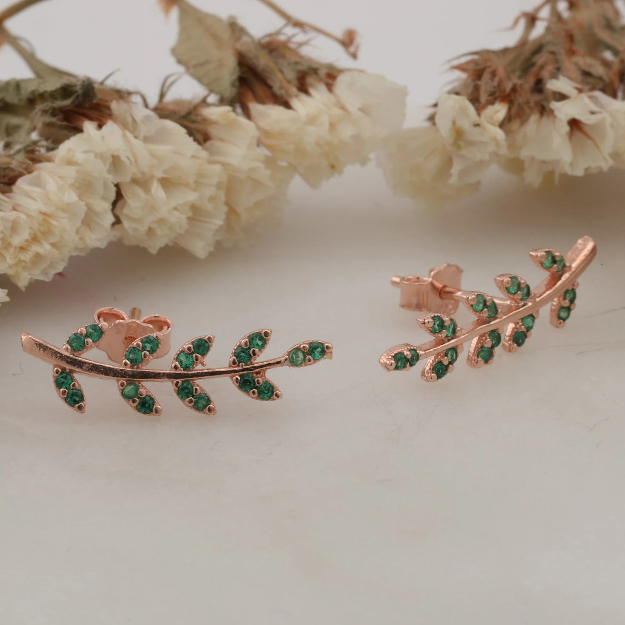 Vathë argjendi Jumeon, ngjyrë rozë ari dhe e gjelbër, 10179YSL