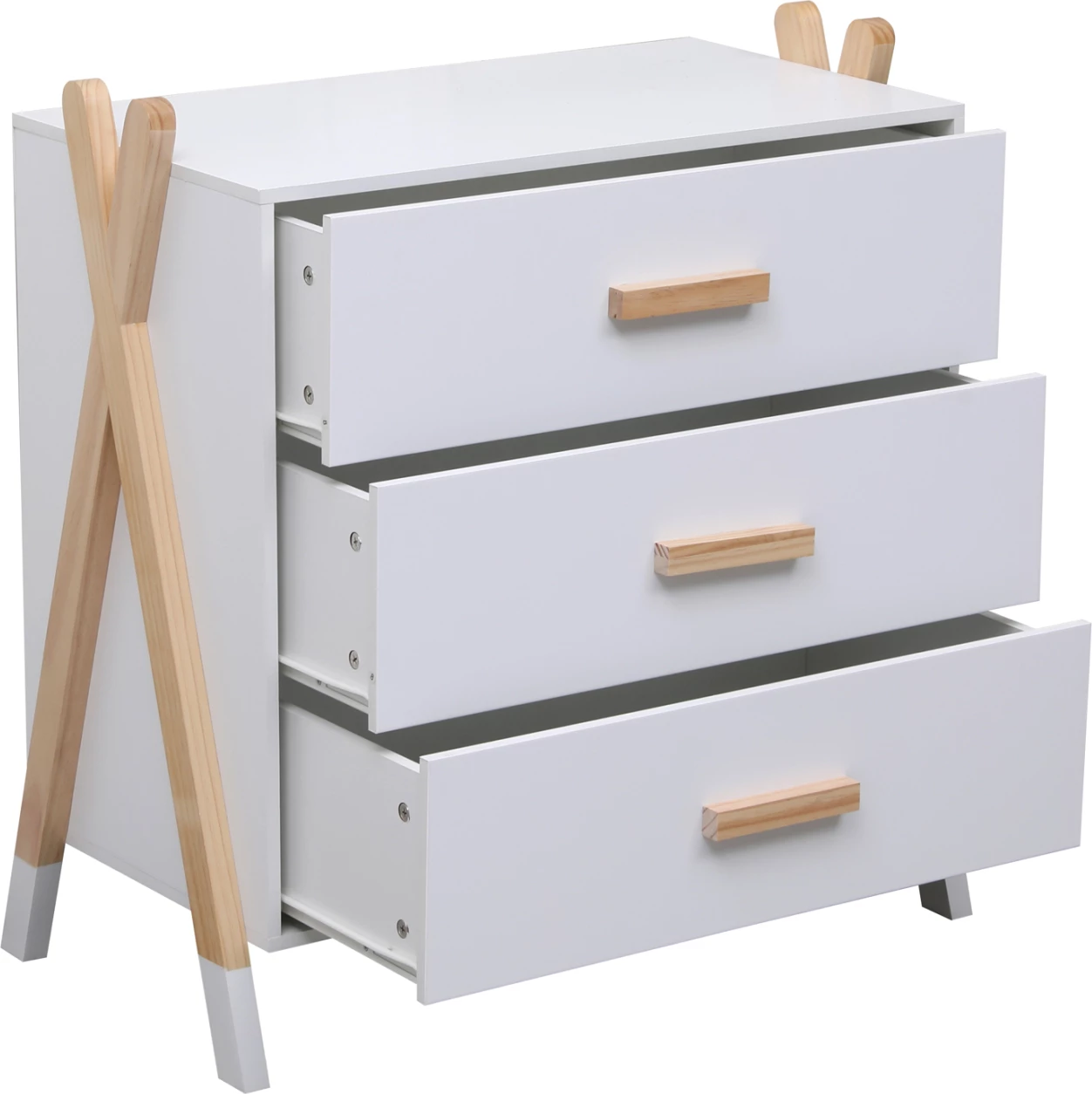 Komodë për fëmijë, ngjyrë e bardhë dhe dru natyral, PASCHAL FH2493.03, 76x40x80.5cm