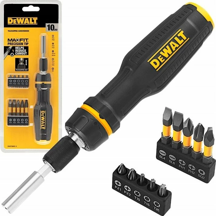 Kaçavidë teleskopike Dewalt MAX FIT, set 10 bita, e zezë/verdhë