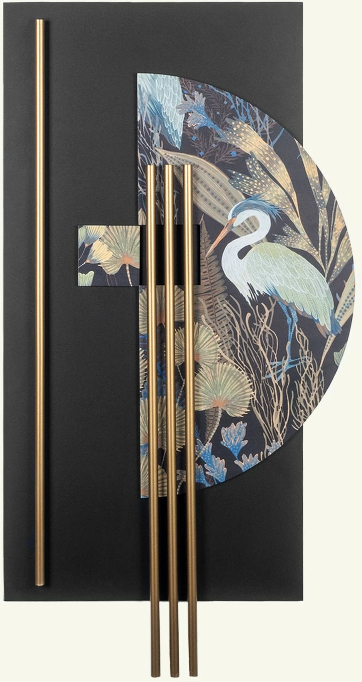 Aksesor dekorativ metalik për mur Wallity, Grus - APT778, shumëngjyrësh, 55x106cm