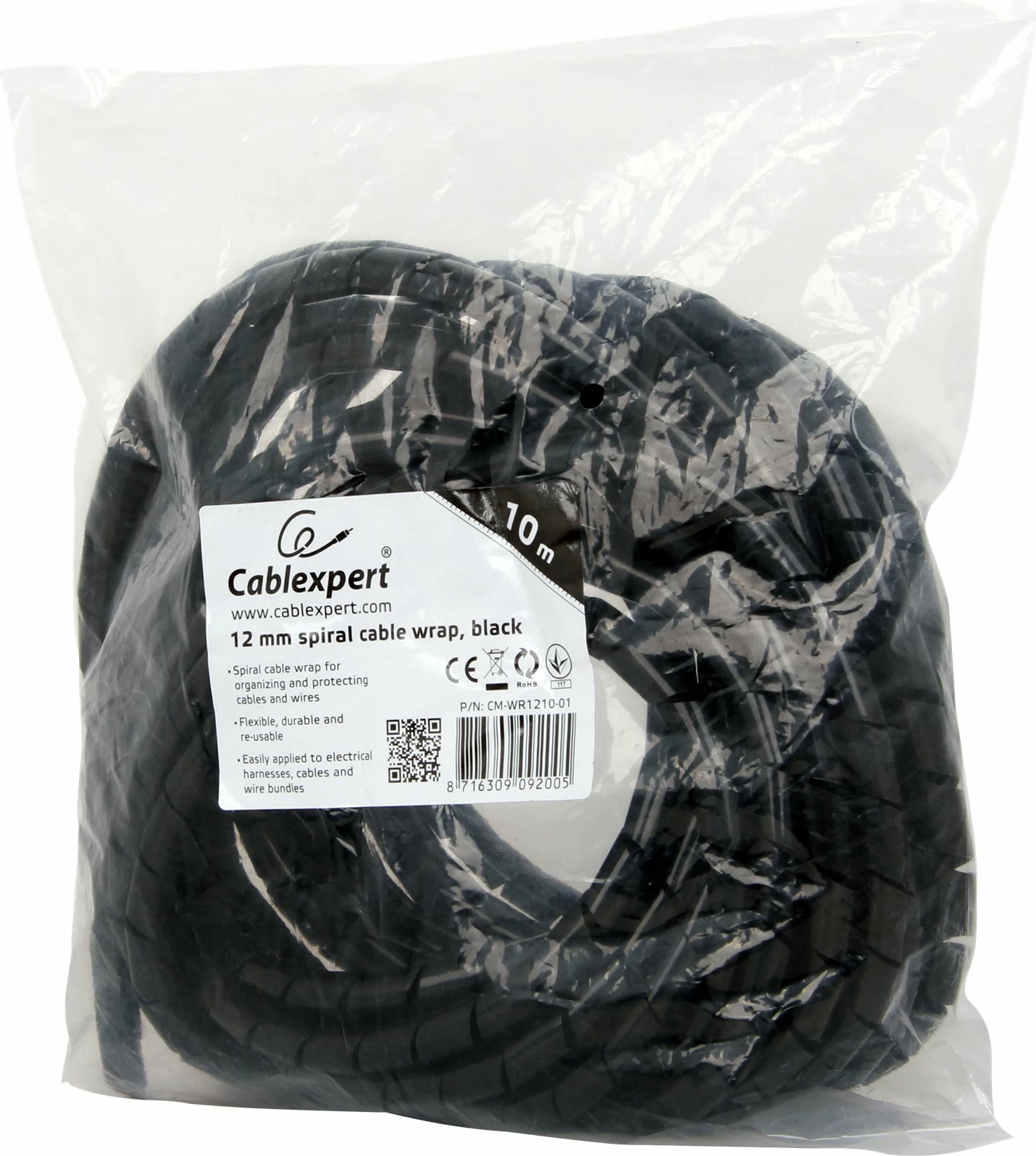 Mbështjellës kabllosh Gembird CM-WR1210-01, 10 m, 12 mm, zi